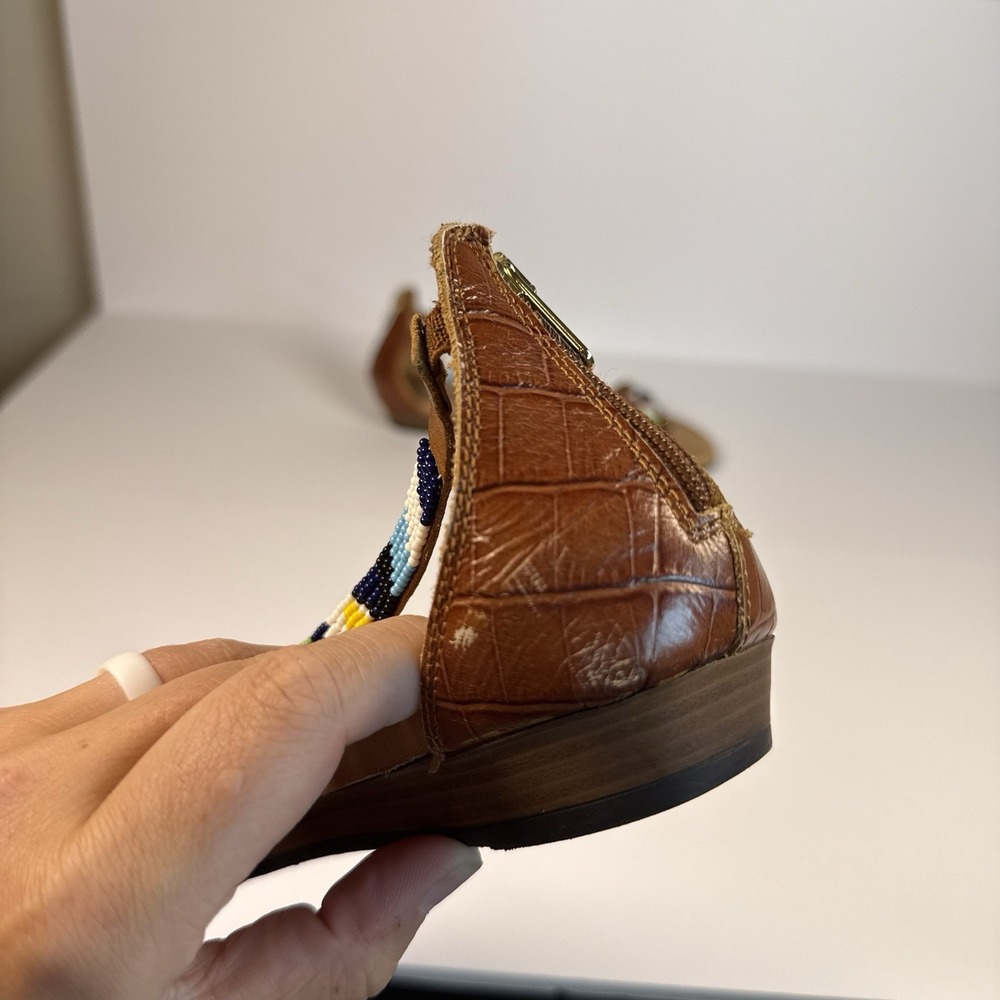 PIKOLINOS 39 / 8.5-9 Alcudias Maasai Hand Beaded Back Zip Leather Flat Sandals - Picture 9 of 12